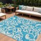 Homeroots 9' X 12' Turquoise And Ivory Damask Washable Indoor Outdoor Area Rug 614471 - alternate 1