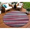 Homeroots 8' Burgundy Ivory And Blue Round Striped Washable Indoor Outdoor Area Rug 597309 - alternate 1