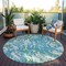 Homeroots 8' Teal Blue Ivory And Green Round Abstract Washable Indoor Outdoor Area Rug 600320 - alternate 5