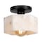 Jonathan Y Tessa 8" 1-Light Modern Contemporary Alabaster/Iron Hexagonal LED Semi Flush Mount, White Marbling/Bl JYL1204B - alternate 1