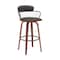 Homeroots 30" Black And Wood Brown Faux Leather Swivel Low Back Bar Height Bar Chair 534445 - alternate 1