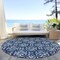 Homeroots 8' Navy Blue And Ivory Round Floral Washable Indoor Outdoor Area Rug 595975 - alternate 7