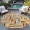 Homeroots 8' Orange Ivory And Copper Round Geometric Washable Indoor Outdoor Area Rug 598288 - alternate 8