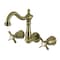 Kingston Brass Double-Handle Wall Mount Bathroom Faucet, Antique Brass KS1253BEX - alternate 1