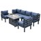 Leisuremod Chelsea 7-Piece Patio Sectional And Fire Pit Table Black Aluminum With Blue Cushions CSFBL-7BU - alternate 1