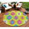 Homeroots 8' Lime Green Pink And Purple Round Southwestern Washable Indoor Outdoor Area Rug 615148 - alternate 1