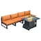 Leisuremod Chelsea 5-Piece Middle Patio Chairs and Fire Pit Table Set Black Aluminum With Orange Cushions CSFBL-4OR - alternate 1