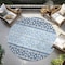 Homeroots 8' Blue Sky Blue And Ivory Round Geometric Washable Indoor Outdoor Area Rug 613827 - alternate 8
