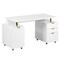 Homeroots 57" White Wood and Stainless Steel Computer Desk With Three Drawers 723772 - alternate 1