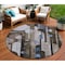 Homeroots 8' Brown Gray And Blue Round Geometric Washable Indoor Outdoor Area Rug 604496 - alternate 1