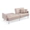 Homeroots 85" Beige Polyester Blend Convertible Futon Sleeper Sofa And Toss Pillows With Silver Legs 544952 - alternate 9