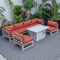 Leisuremod Chelsea 7-Piece Patio Sectional And Fire Pit Table Weathered Grey Aluminum With Orange Cushions CSFWGR-7OR - alternate 9