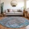 Homeroots 8' Teal Blue Taupe And Sky Blue Round Abstract Washable Indoor Outdoor Area Rug 618240 - alternate 6
