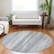Homeroots 8' Silver Gray And Graphite Round Botanical Leaves Washable Indoor Outdoor Area Rug 581992 - alternate 7