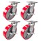 Hyw Products Heavy Duty Caster Set 8in Red Polyurethane on Cast Iron Wheels, 4 Swivel with Brake, 4PK 40-80S-A1-PC-TB-4 (R) - alternate 1