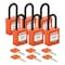 Brady Padlock, Keyed Different, Nylon, Orange, 1 1/2 in Shackle Height, 1 1/2 in Body Width, 6 PK SDPL-ORG-38PL-KD6 - alternate 1