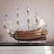 Homeroots 33" Brown Solid Wood Hand Painted Solei Royal Model Boat 401853 - alternate 9