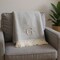 Homeroots 55" X 70" Gray White Herringbone Cotton Blend G Initial Throw Blanket with Tassels Embroidery 655530 - alternate 6