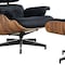 Homeroots 27" Black and Brown Tufted Genuine Cowhide Swivel Lounge Chair With Ottoman 636227 - alternate 8