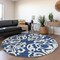 Homeroots 8' Navy Blue And Ivory Round Damask Washable Indoor Outdoor Area Rug 614445 - alternate 8