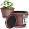 Lifemaster 10-Inch Whiskey Barrel Planters, Rustic Plastic Pots with Drainage Holes and Saucers, 2PK LMPBP2COP2 - alternate 1