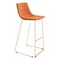 Homeroots Set of Two 30" Orange And Gold Velvet And Steel Bar Height Bar Chairs 555758 - alternate 7