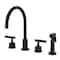 Kingston Brass Double-Handle Widespread Kitchen Faucet with Knurled Handle and Brass Sprayer, Matte Black KS8720KNLBS - alternate 1