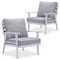Leisuremod Walbrooke Outdoor Patio White Aluminum Armchairs With Cushions, Light Grey, 2PK WW-31-27LGR2 - alternate 1