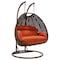 Leisuremod Mendoza Dark Brown Wicker Hanging 2 person Egg Swing Chair with Orange Cushions MSCDBR-53OR - alternate 1