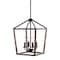 Jonathan Y Oria 13" 4-Light Iron Farmhouse Industrial Lantern LED Pendant, Oil Rubbed Bronze/Faux Wood JYL1322A - alternate 1