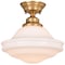 Vaxcel Huntley 12-in W Natural Brass Farmhouse Schoolhouse Semi Flush Mount Ceiling Light White Glass C0261 - alternate 1