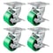 Hyw Products Heavy Duty Caster Set 4in Green Polyurethane on Cast Iron Wheels, 4 Swivel with Brake, 4PK 40-40S-A1-PC-TB-4 (G) - alternate 1