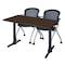 Regency Cain T-Base Training Seminar Table W/ 2 Cadence Stack Chairs, 48 in W, 24 in L, Neo Walnut MTRCT4824NW23BK - alternate 1