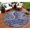Homeroots 8' Navy Blue Gray And Green Round Floral Medallion Washable Indoor Outdoor Area Rug 603181 - alternate 1