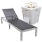 Leisuremod Marlin Modern White Aluminum Patio Chaise Lounge Chair with Square Fire Pit Side Table, Black MLWCF21-77BL - alternate 1