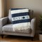 Homeroots 55" X 70" Navy Blue And White Stripe Cotton Beach House Embroidered Throw Blanket with Fringe 713574 - alternate 5