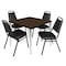 Regency Square Kahlo Breakroom Table W/ 4 Restaurant Stack Chairs, 42 in W, 42 in L, Neo Walnut TPL4242NWCM29BK - alternate 1