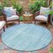 Homeroots 8' Turquoise And Pale Aqua Round Striped Washable Indoor Outdoor Area Rug 631571 - alternate 5