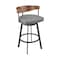 Armen Living Lacey 30in Swivel Bar Stool in Black Iron with Walnut Finish and Vintage Gray Faux Leather LCLABAGRYWA30 - alternate 1