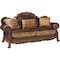 Homeroots 89" Brown Faux Leather Damask Sofa And Toss Pillows With Cherry Blossom Pink Legs 491299 - alternate 1