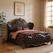Homeroots Solid Wood Queen Tufted Dark Brown Upholstered Faux Leather Bed With Nailhead Trim 348173 - alternate 4