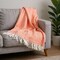 Homeroots 55" X 70" Coral And Ivory Cotton Woven Plush Throw Blanket with Tassels 475709 - alternate 5