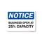 Signmission Public Safety, 10" Height, Aluminum, 14" x 10", Notice Business Open At 25% Capacity OS-NS-A-1014-25463 - alternate 1