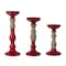 Homeroots Set of Three Red And Natural Ornate Resin Tabletop Pillar Candle Holders, 3PK 516457 - alternate 1