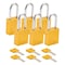 Brady Padlock, Keyed Different, Aluminum, Yellow, 1 1/2 in Shackle Height, 1 1/2 in Body Width, 6 PK SDAL-YLW-38ST-KD6 - alternate 1
