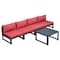 Leisuremod Chelsea 5-Piece Middle Patio Chairs and Coffee Table Set Black Aluminum With Red Cushions CSTBL-4R - alternate 1