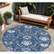 Homeroots 8' Navy Blue Charcoal And Ivory Round Damask Washable Indoor Outdoor Area Rug 599438 - alternate 1