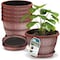 Lifemaster 10-Inch Rustic Whiskey Barrel Planters, Plastic Flower Pots with Drainage and Saucers, 5PK LMPBP5COP5 - alternate 1