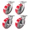 Hyw Products Heavy Duty Caster Set 8in Red Polyurethane on Cast Iron Wheels, 2 Swivel & 2 Swivel with Brake, 4PK 40-80S-A1-PC-2,40-80S-A1-PC-TB-2 (R) - alternate 1