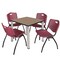 Regency Square Kee Breakroom Table W/ 4 M Stack Chairs, 30 in W, 30 in L, Noble Oak TB3030NOBPCM47BY - alternate 1